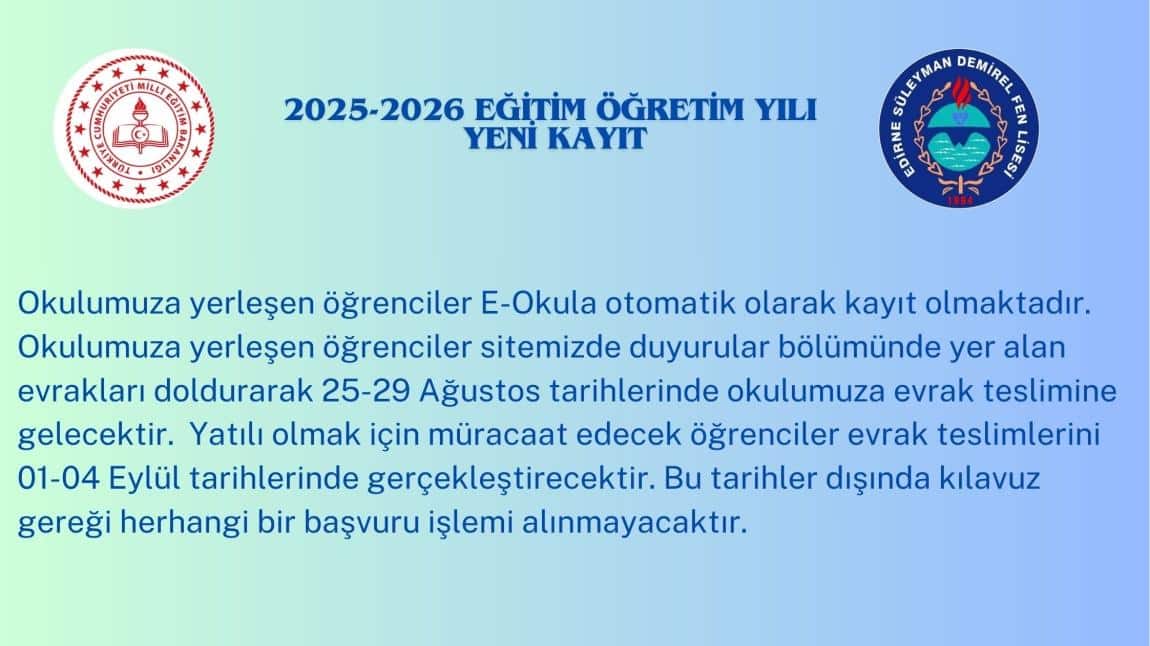 2025-2026 EĞİTİM-ÖĞRETİM YILI 9.SINIF KAYIT